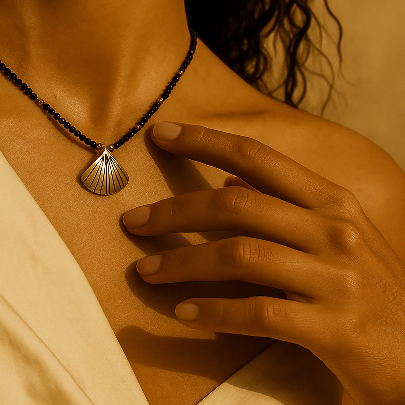 Seashell Silver Necklace with Lapis Lazuli and Black Tourmaline