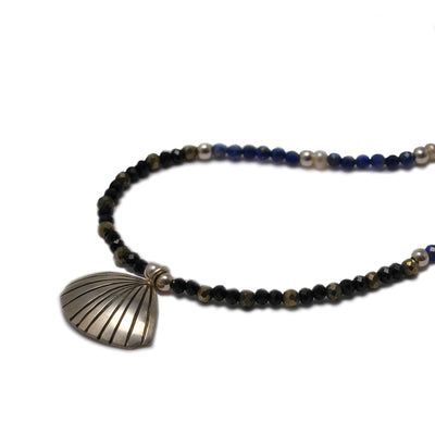 Seashell Silver Necklace with Lapis Lazuli and Black Tourmaline