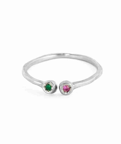 Estrella Piscis Stacking Ring in Sterling Silver with Emerald and Pink