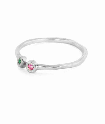 Estrella Piscis Stacking Ring in Sterling Silver with Emerald and Pink