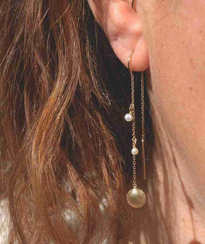 Delicate Seashell and Pearl Threader Earrings